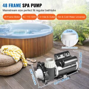 2 Speed SPA Pump, 48-Frame, AC 110-120V Hot Tub SPA Pump, 1.5HP/150GPM/42.65ft High Speed Or 0.46HP/70GPM/9.18ft Low Speed, 2' Port 90° Rotational Interface For Hot Tub, Tested To UL Standards - Image 3