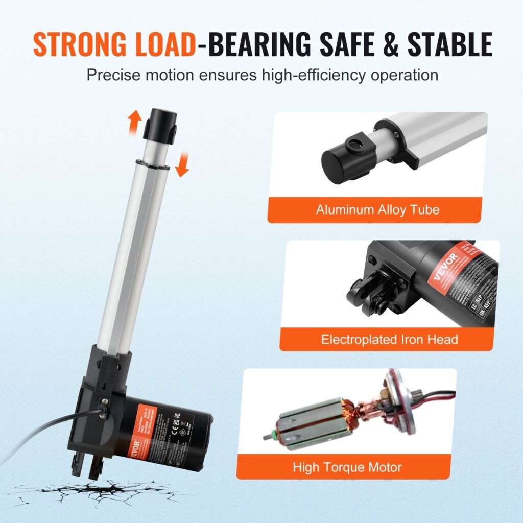 Linear Actuator 12V 8Inch Heavy Duty 1320lbs/6000N 0.19'/s IP44 Protection