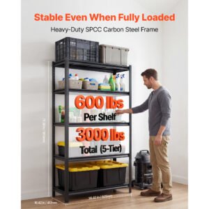 Storage Shelves, 5-Tier Adjustable, 3000 Lbs Capacity, Heavy Duty Garage Storage Shelving Unit, Metal Utility Rack Shelf, For Garage Warehouse Basement Kitchen, 36.42" W X 16.42" D X 71.38" H - Image 4