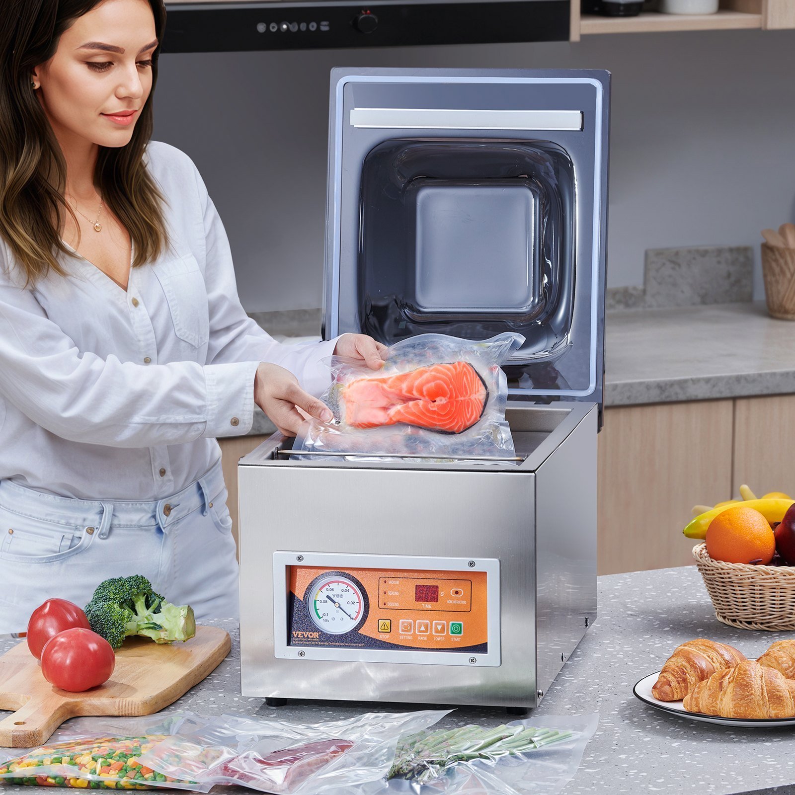 Chamber Vacuum Sealer, 260W Sealing Power, Vacuum Packing Machine For Wet Foods, Meats, Marinades And More, Compact Size With 10.2' Sealing Length, Applied In Home Kitchen And Commercial Use - Image 6