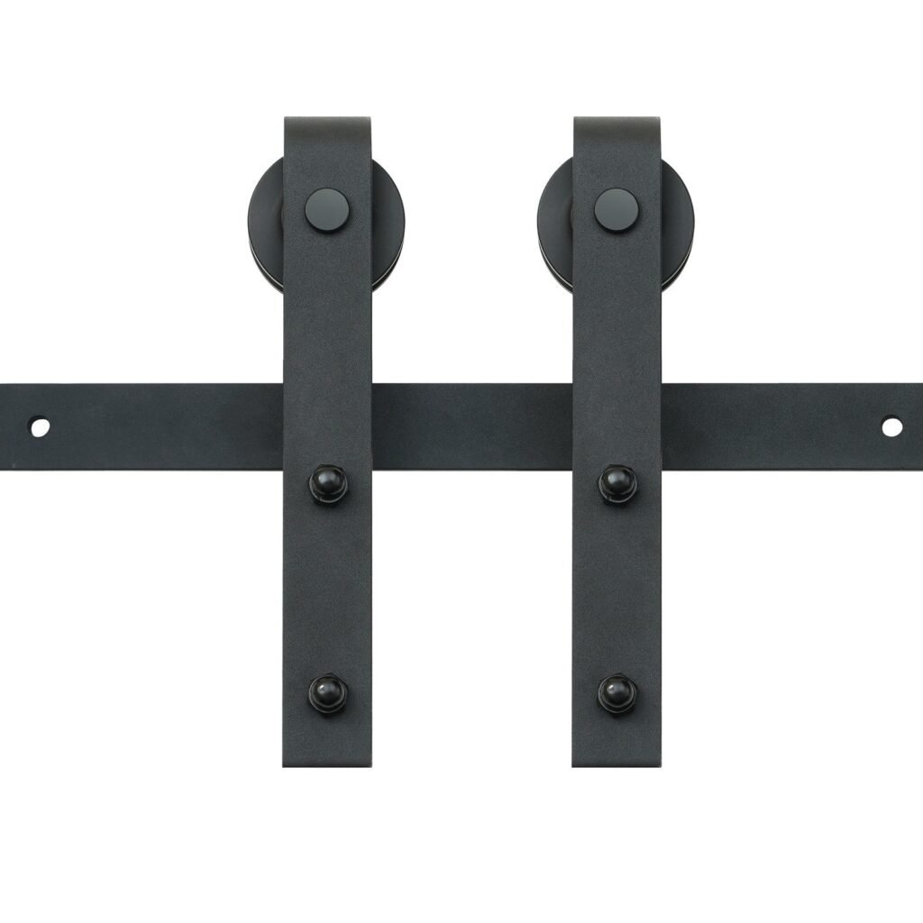 8FT Sliding Barn Door Hardware Kit, 330LBS Loading Heavy Duty Barn Door Track Kit For Single Door, Fit 3.7-4.3FT Wide And 1.3"-1.8" Thick Door Panel, With Smooth & Silent Pulley (J Shape)