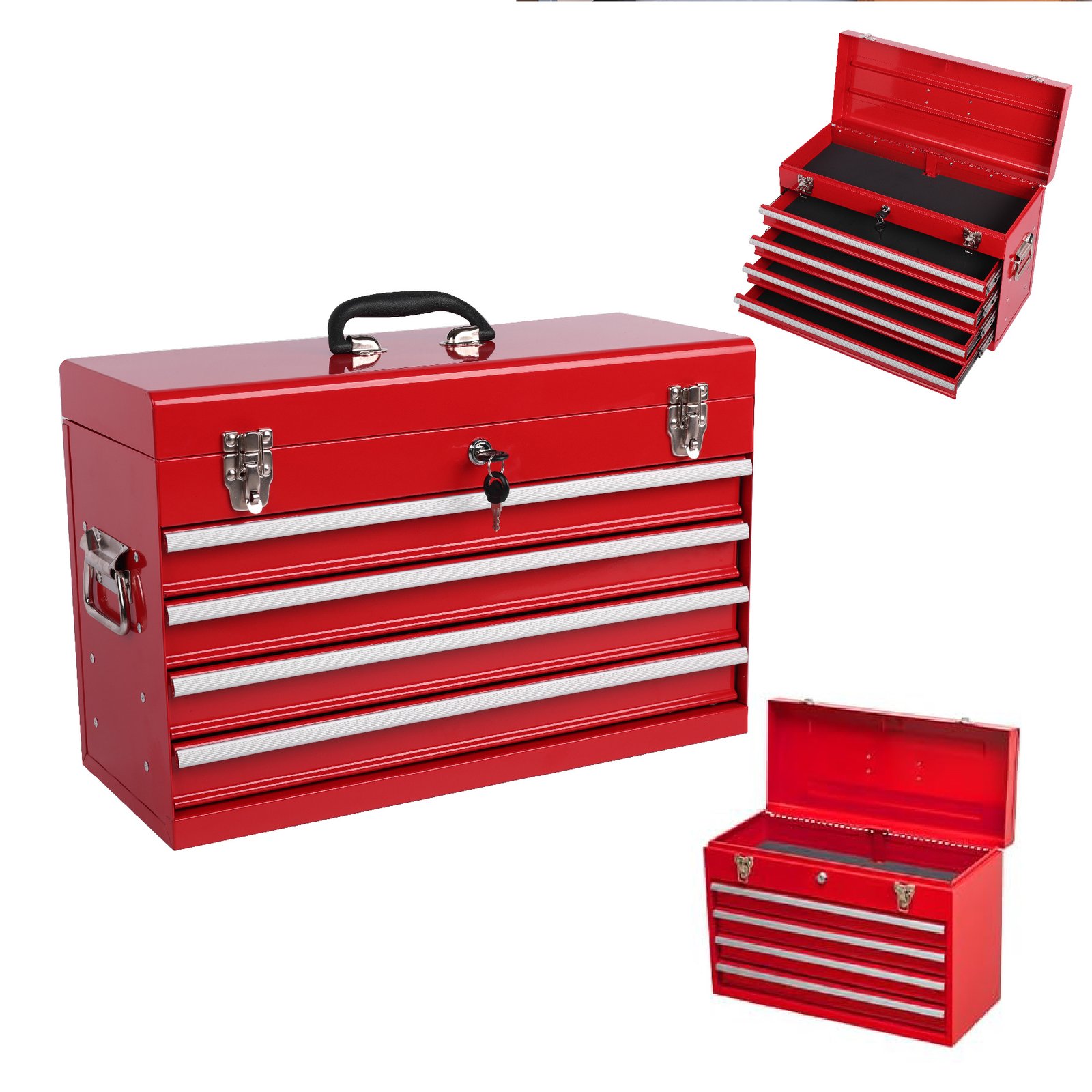 Heavy Duty Metal Tool Box, 21-inch, Portable Metal Tool Box With 4 Drawers, Small Tool Chest With EVA Liners, Ball Bearing Slide Drawers Locking & Powder Coated Finish, Multi-Function Tool Organizer - Image 9