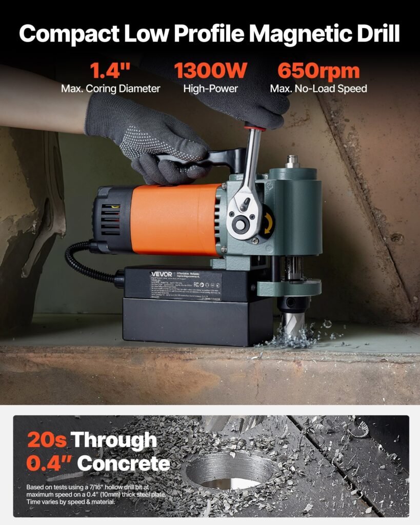 Low Profile Magnetic Drill Press Mag Drill Press 1300 W 1.4 In Boring Dia