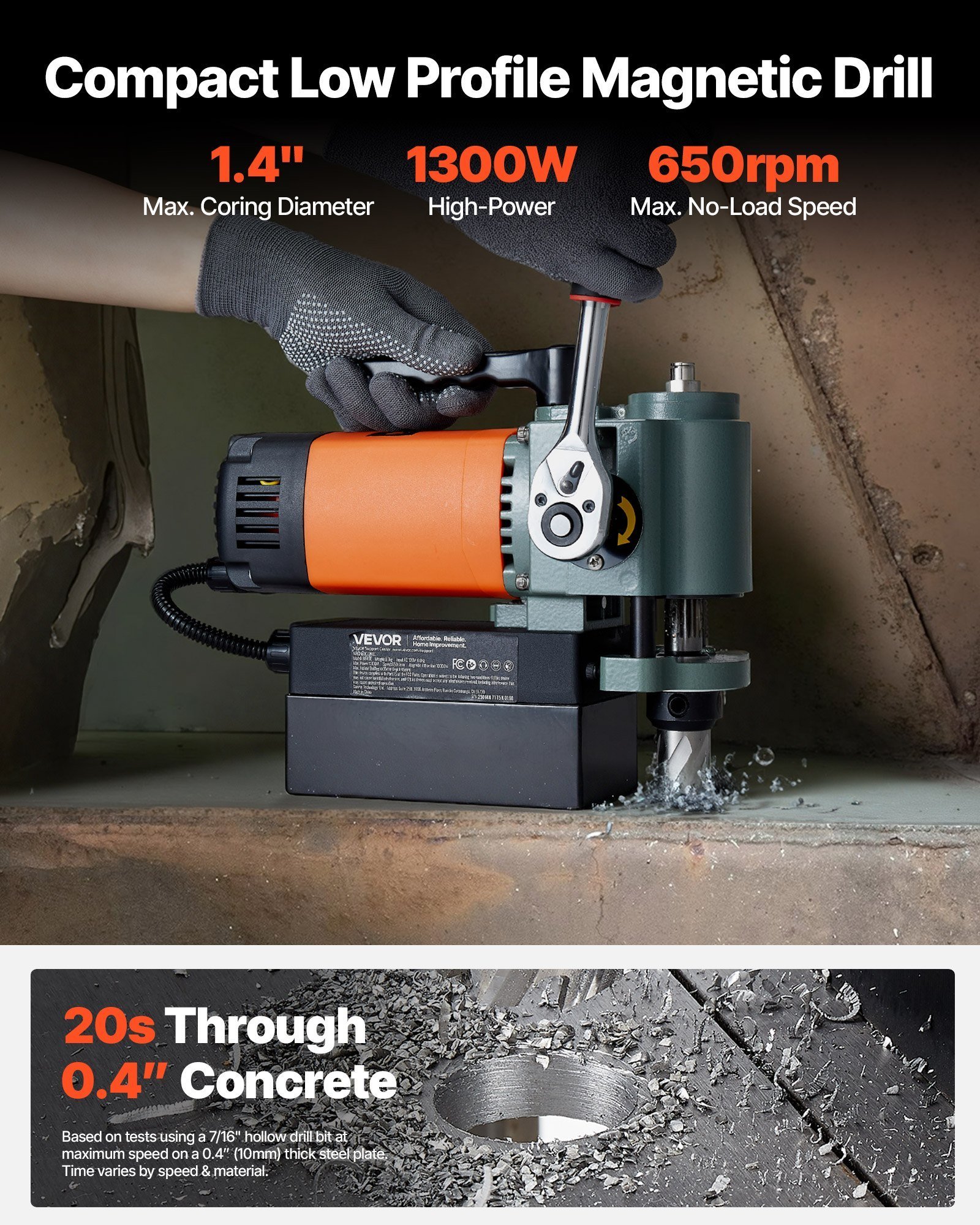 Low Profile Magnetic Drill Press Mag Drill Press 1300 W 1.4 In Boring Dia - Image 3