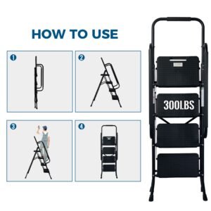 4 Step Ladder, Folding Step Stool with Wide Anti-Slip Pedal, Sturdy Steel Ladder, Convenient Handrail, Lightweight, Portable Steel Step Stool - Image 6