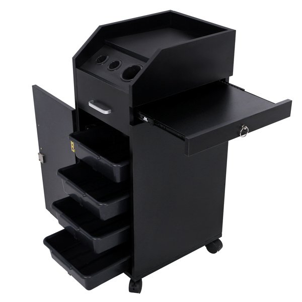 16mm Particle Board, ABS Tray,, Black Hair Salon Tool Cart