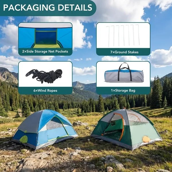 2&4 Person High Quality Camping Tent With Tent Fly, Easy Setup Dome Tent With Mesh Windows & Skylights, Lightweight Portable Tent For Outdoor Camping, Festivals & Back Yard