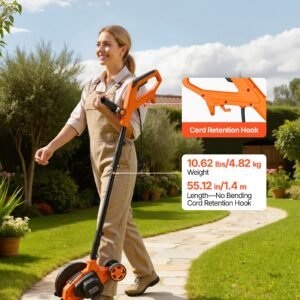Lawn Edger, 8-inch Blade Length, 12 Amp Electric Edger Lawn Tool, 4000 RPM, With 3-Position Blade Depth, 65 Mn, Pivoting Handle, Dual Wheels, For Lawns, Driveways, Yards, And Sidewalk Edges - Image 2