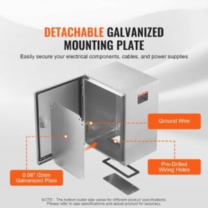 Steel Electrical Box, 24'x 20'x 8', 304 Stainless Steel Electrical Enclosure Box, Wall-Mounted Outdoor Electrical Electronic Equipment Enclosure With Mounting Plate Hinges Lock, IP66 Waterproof - Image 3