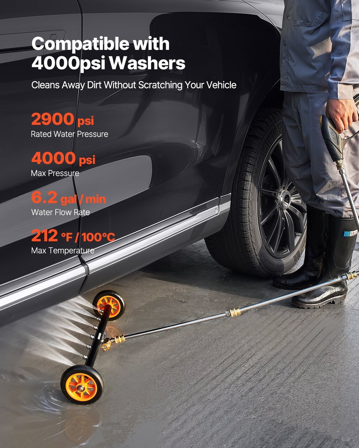 24' Pressure Washer Undercarriage Cleaner With 2 Wheels 2 Extended Wands - Image 5