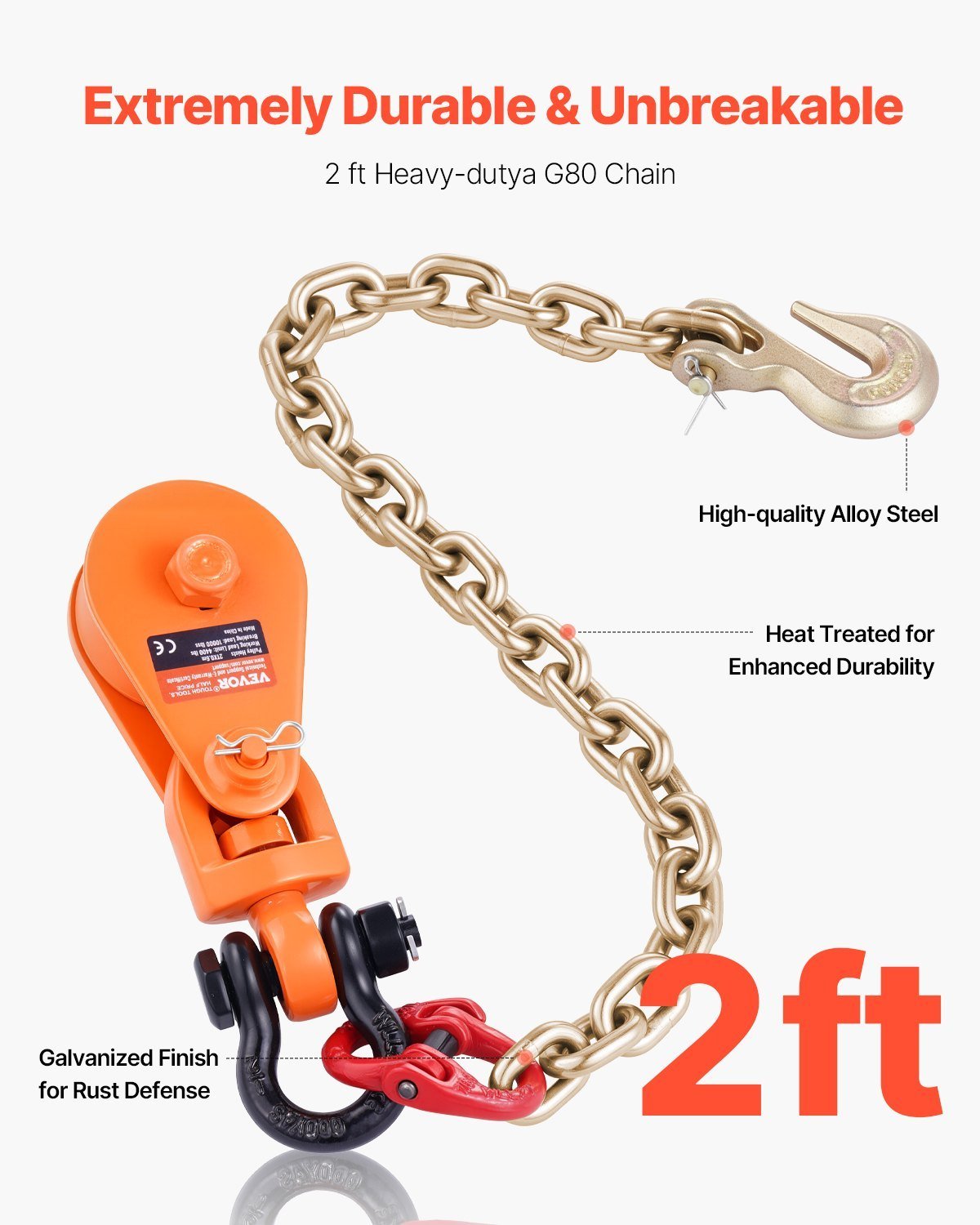 2 Ton 3' Snatch Block With Chain Flatbed Tow Truck Rollback Car Carrier Cable - Image 5