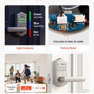 Keyless Entry Door Lock With Handle, Electronic Lever Door Handle With Keypad, Customizable User Codes, Keyed Entry, Auto Lock, Anti-Peeking Password, Backlit Keypad, For Home, Satin Nickel - Image 6