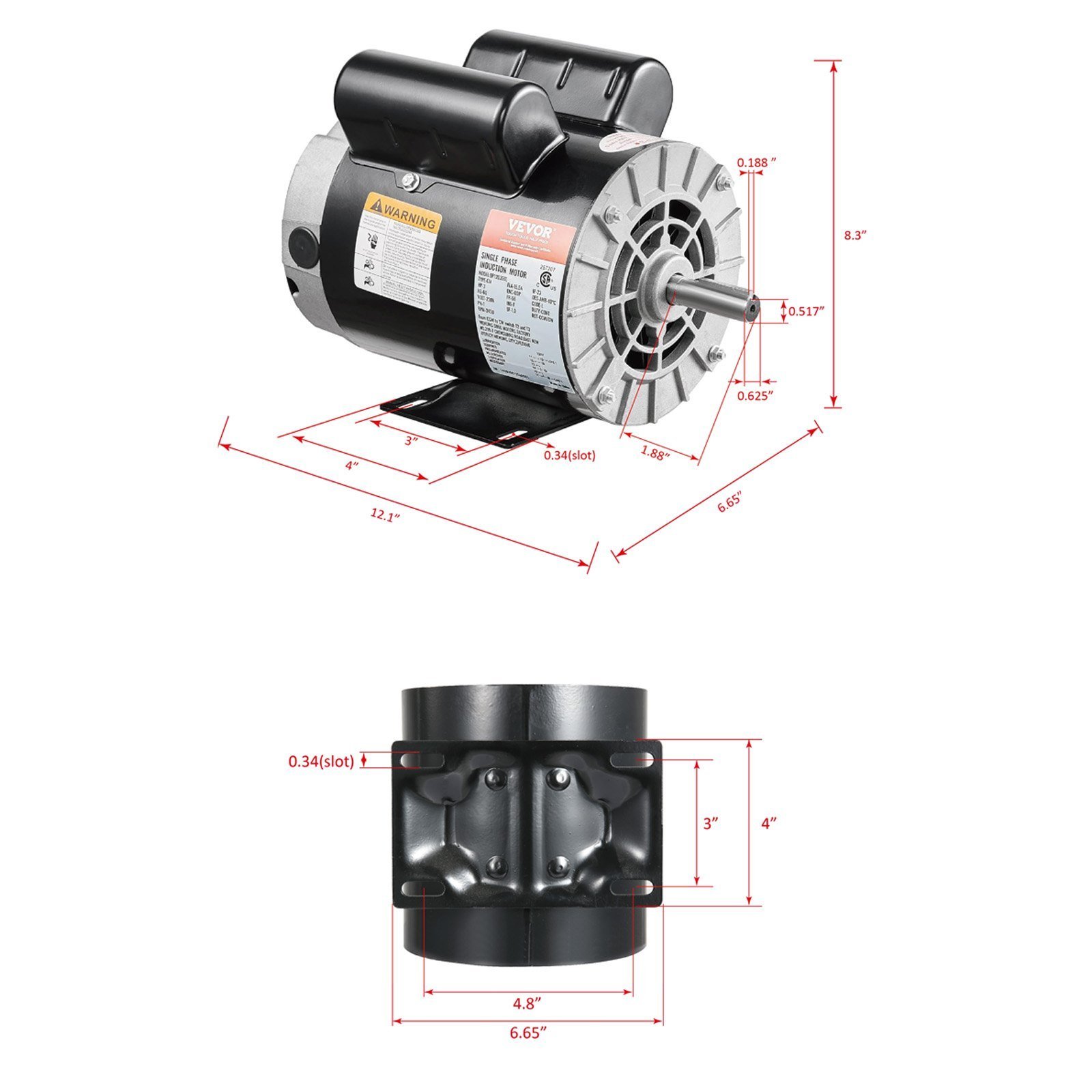 3HP Air Compressor Electric Motor 230V 15.5A 3450RPM 56 Frame CW/CCW Rotation (Factory Setting Is CCW) - Image 6