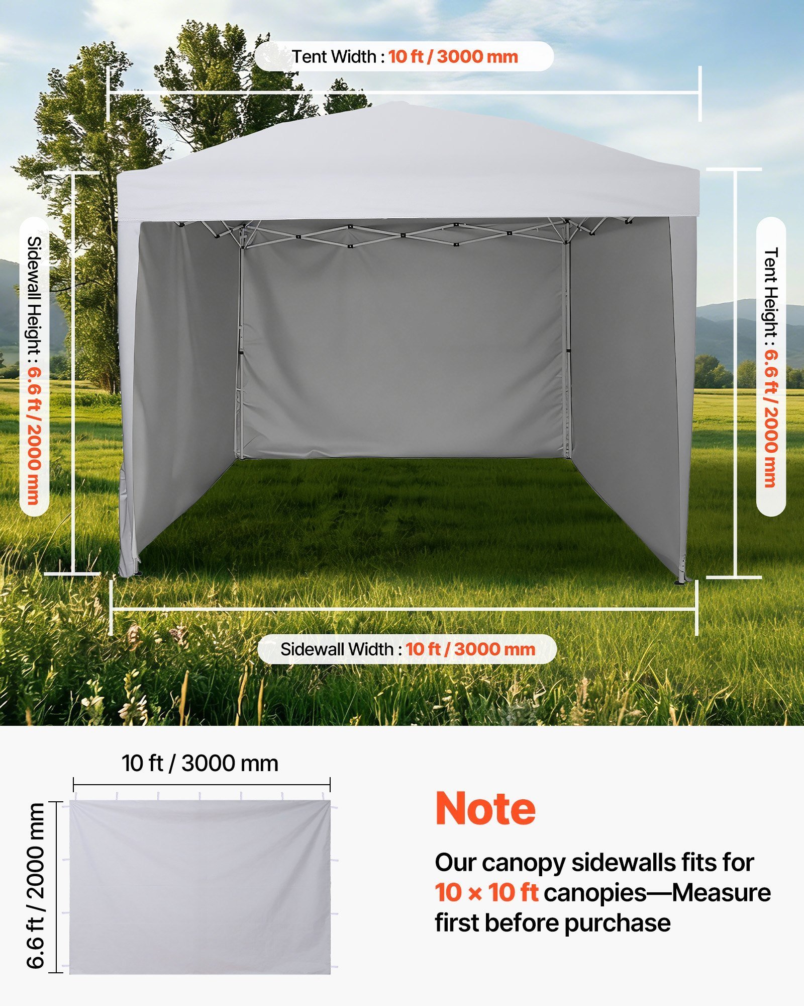 Canopy Sidewalls, Fit For 10 Ft Pop Up Canopy Tent, Tent Side Walls With Waterproof And Sunlight Protection Layer For Outdoor Event Tents, Vendor Booths, Camping, 3 Sidewalls Only, White - Image 4