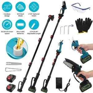 4-in-1 Pole Pruning Shears, Electric Pruning Shears & Pole Saws For Tree Trimming With 7 Adjustable Head Angles,Cordless Pole Shears And Battery Pole Saw With 2Pcs 3000mAh Rechargeable Batteries - Image 3