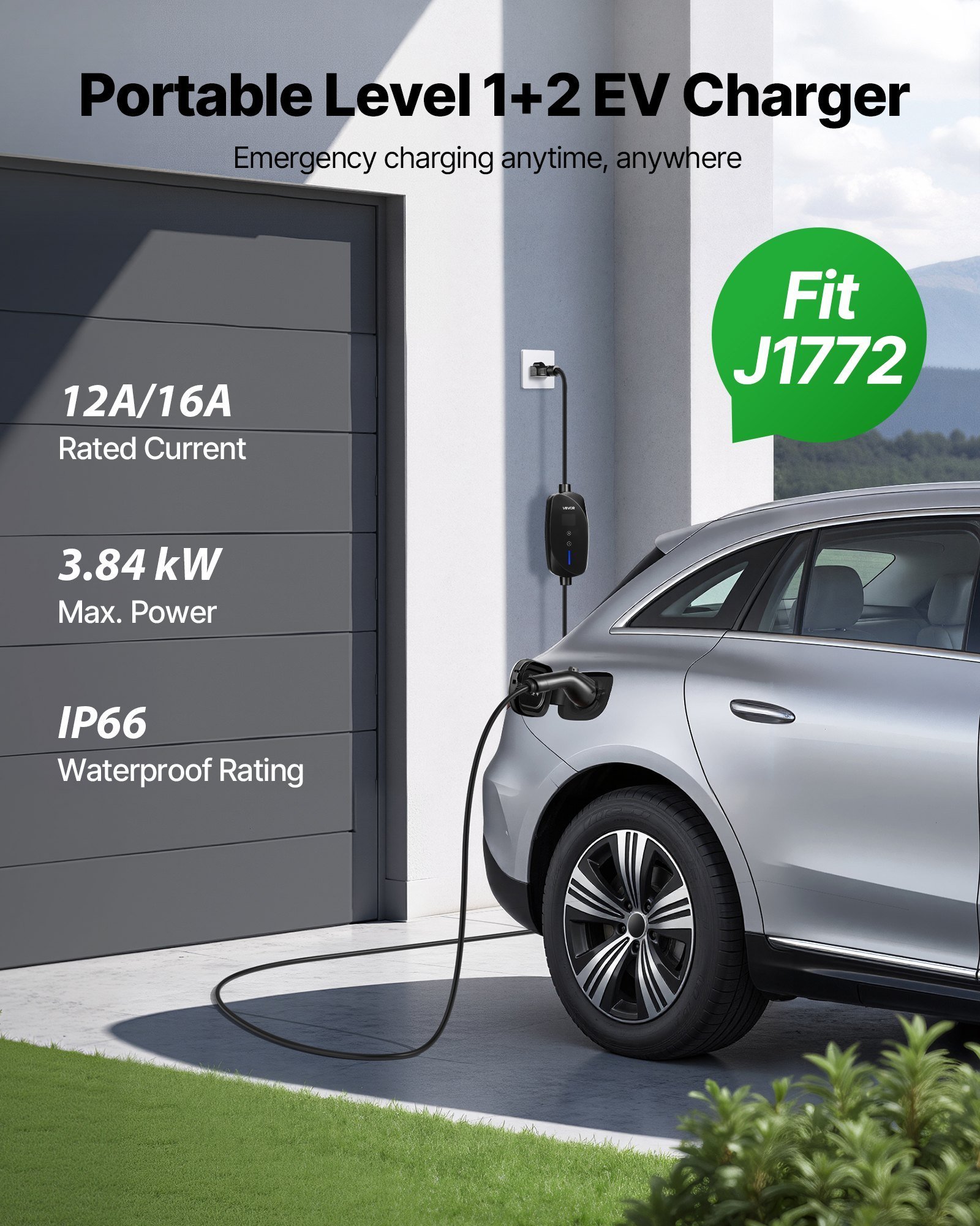 Level 1&2 EV Charger Portable Charger 16A Adjustable Current 120V 240V With LCD - Image 2