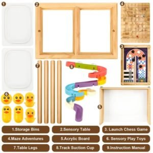 Sensory Table For Toddlers Activity Table With Storage Bins Launch Chess Maze Adventures Indoor Outdoor Play Sand And Water Table Wooden Sensory Table For Drawing Studying Dining - Image 2