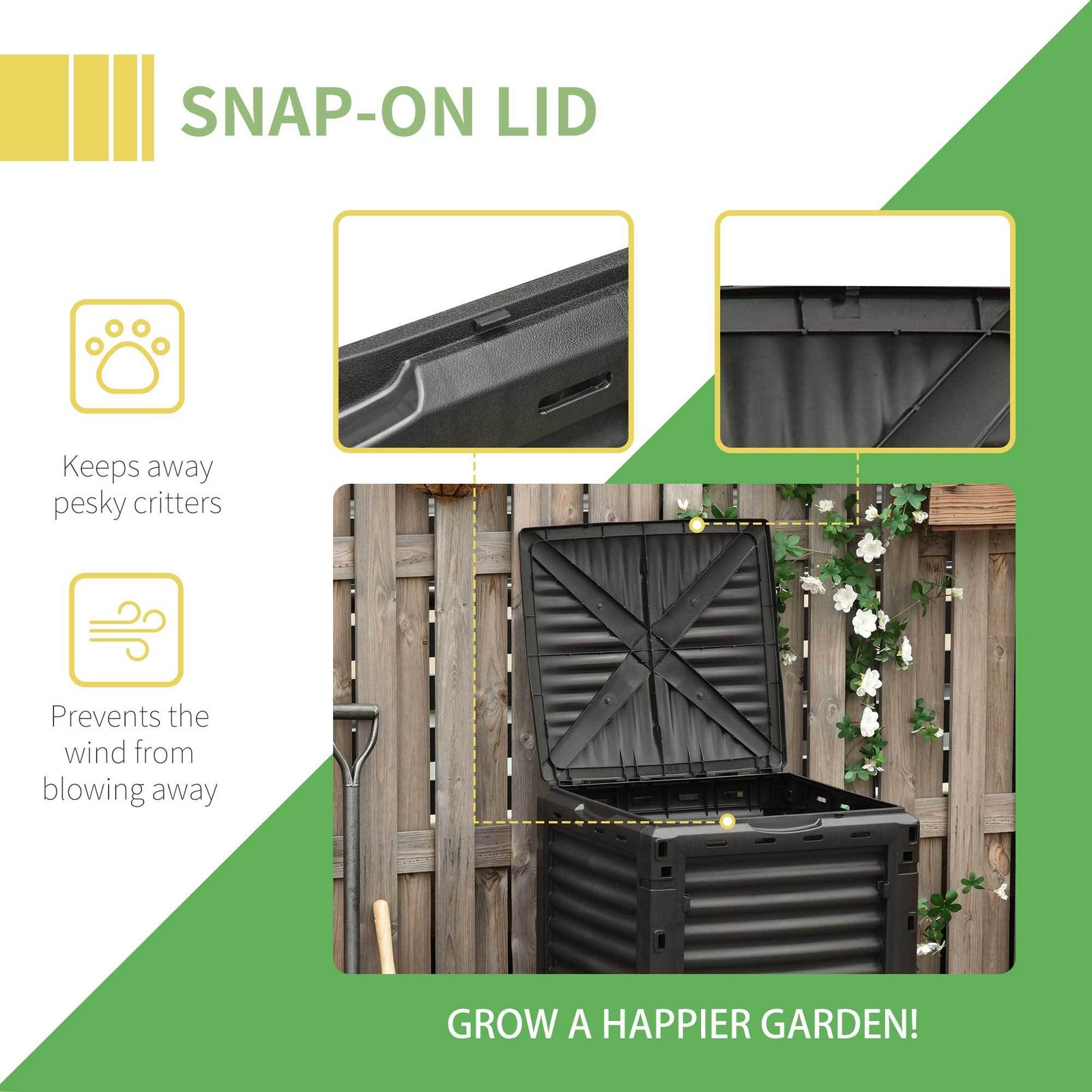 Garden Compost Bin 80 Gallon Outdoor Large Capacity Composter Fast Create Fertile Soil Aerating Box, Yellow - Image 4