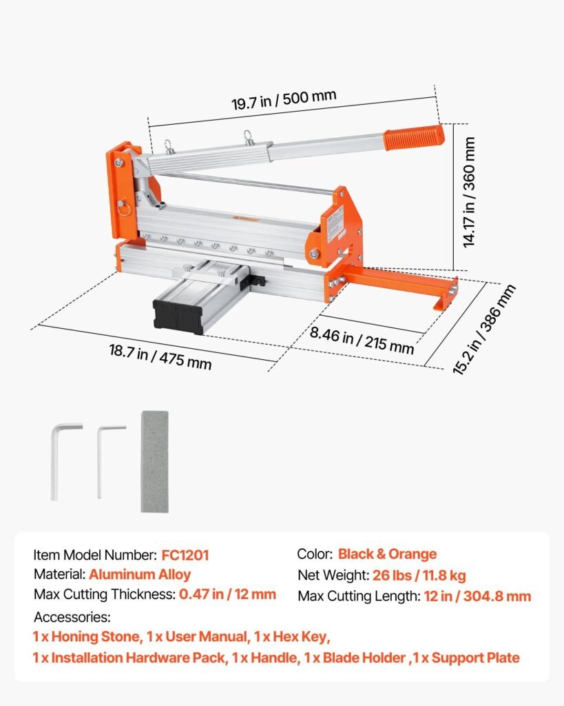 12 Inch Vinyl Floor Cutter, 12mm Thick Laminate Flooring Cutter With Upgraded Labor-Saving Aluminum-Alloy Lever, Telescoping Support Plate, Cuts Certain Engineered Wood, LVT, VCT, SPC, LVP, WPC
