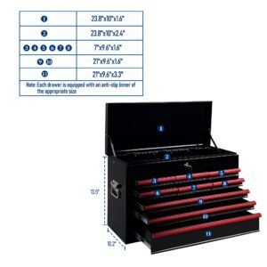 Heavy Duty Metal Tool Box, 24-inch, Portable Metal Tool Box with 9 Drawers, Small Tool Chest with EVA Liners, Ball Bearing Slide Drawers Locking & Powder Coated Finish, Multi-Function Tool Organizer - Image 6