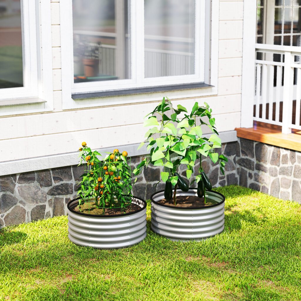 Set of 2 Raised Garden Bed, Metal Planter Box with Safety Edging, Easy-to-assemble Stock Tank 3x3x1.4 Silver