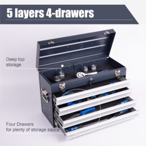 Heavy Duty Metal Tool Box, 21-inch, Portable Metal Tool Box With 4 Drawers, Small Tool Chest With EVA Liners, Ball Bearing Slide Drawers Locking & Powder Coated Finish, Multi-Function Tool Organizer - Image 6