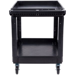 VEVOR Utility Service Cart, 2 Shelf 550LBS Heavy Duty Plastic Rolling Utility Cart With Swivel Wheels 2 With Brakes, Large Lipped Shelf, Ergonomic Storage Handle For Warehouse Garage Cleaning - Image 4
