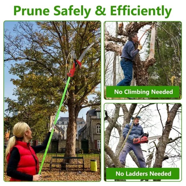 2 In 1 Extra Long Manual Pole Saw 8.23-15.12FT Extendable Tree Pruner For High Branches With Pruner Scissors 2 Double-hooked Saw Blades Goggles Gloves