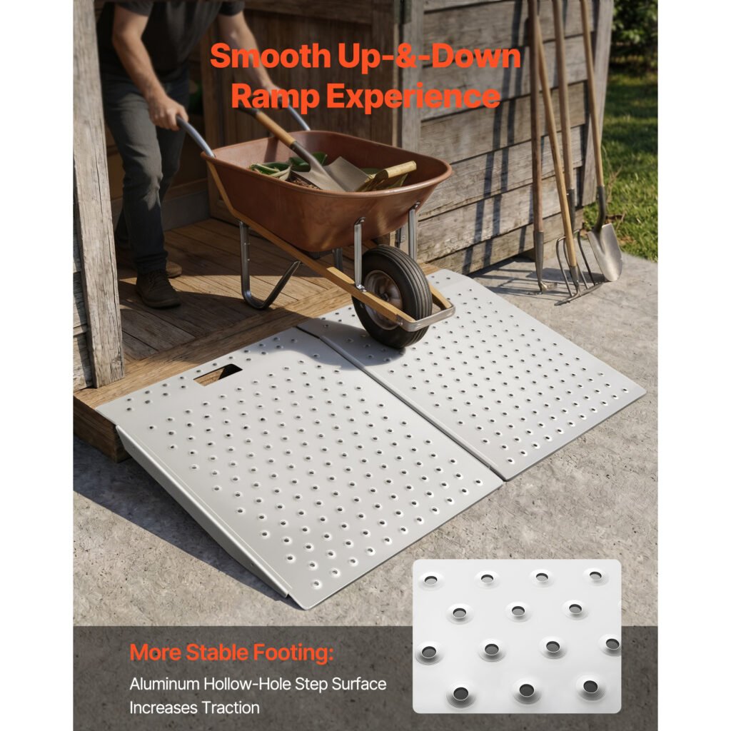 Threshold Ramp For Doorways, 29.5 X 24.3 In, Platform Aluminum Wheelchair Ramp, Non-Slip Door Threshold Ramps, 750 Lbs Load Capacity, For Home Steps, Curbs, Wheelchairs, Walkers, Scooter, Carts