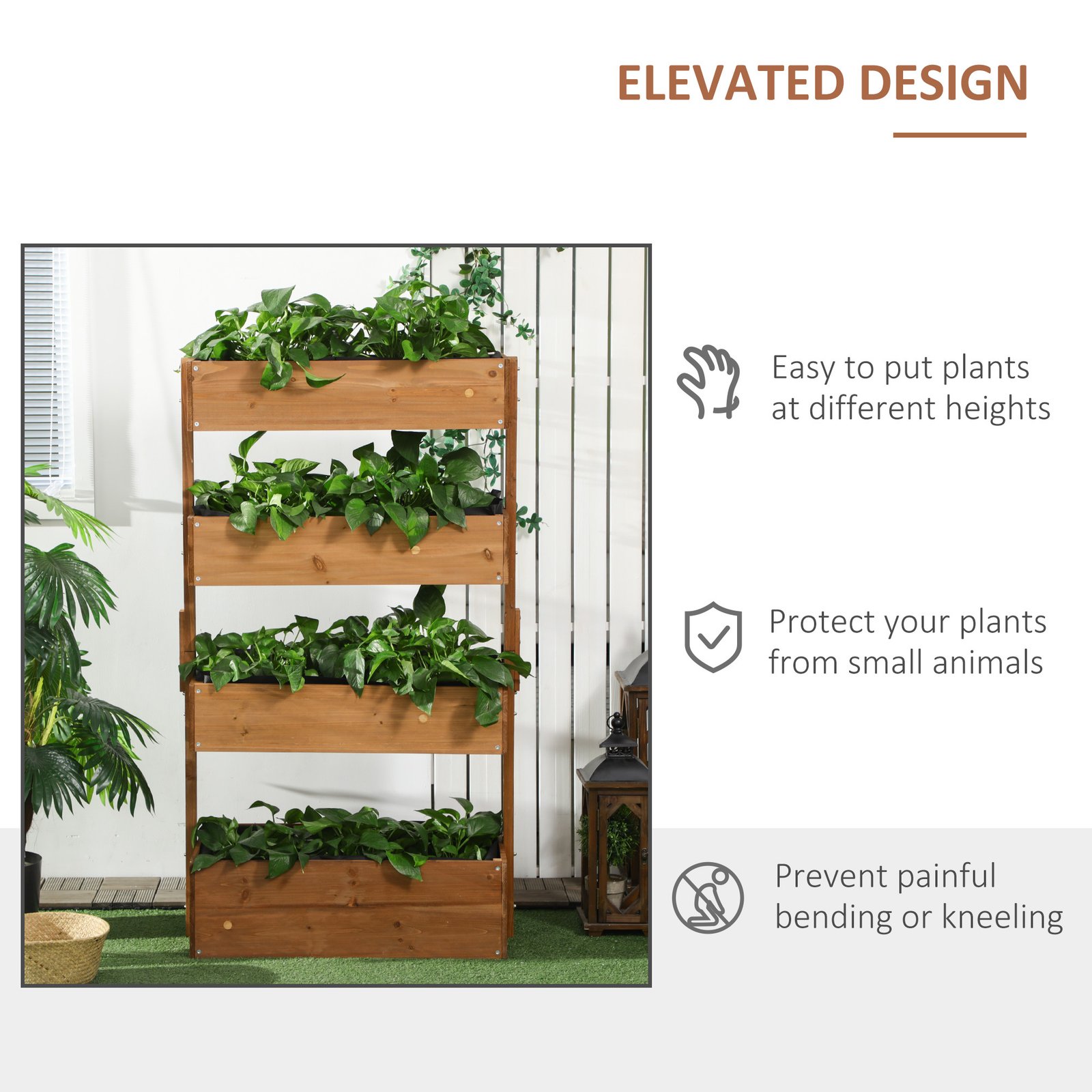 Vertical 4 Tier Raised Garden Bed, Wooden Planter Box, Self-Draining with Bed Liner for Indoor Outdoor Flowers, Vegetables and Herbs, Orange - Image 2