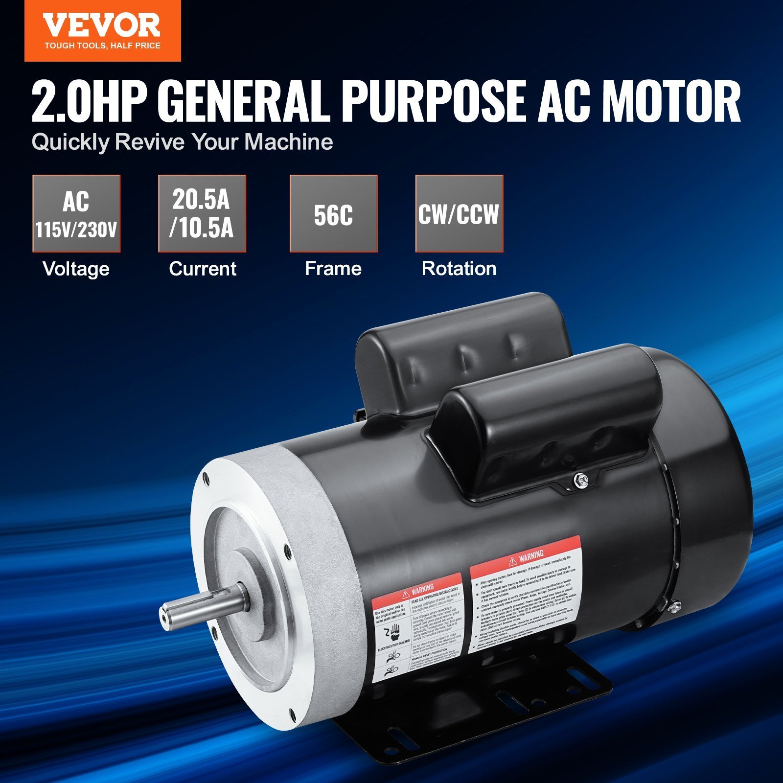 2HP Electric Motor 1725 Rpm, AC 115V/230V, 56C Frame, Air Compressor Motor Single Phase, 5/8' Keyed Shaft, CW/CCW Rotation For Agricultural Machinery And General Equipment - Image 2