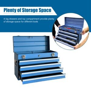Heavy Duty Metal Tool Box, 21-inch, Portable Metal Tool Box With 4 Drawers, Small Tool Chest With EVA Liners, Ball Bearing Slide Drawers Locking & Powder Coated Finish, Multi-Function Tool Organizer - Image 4