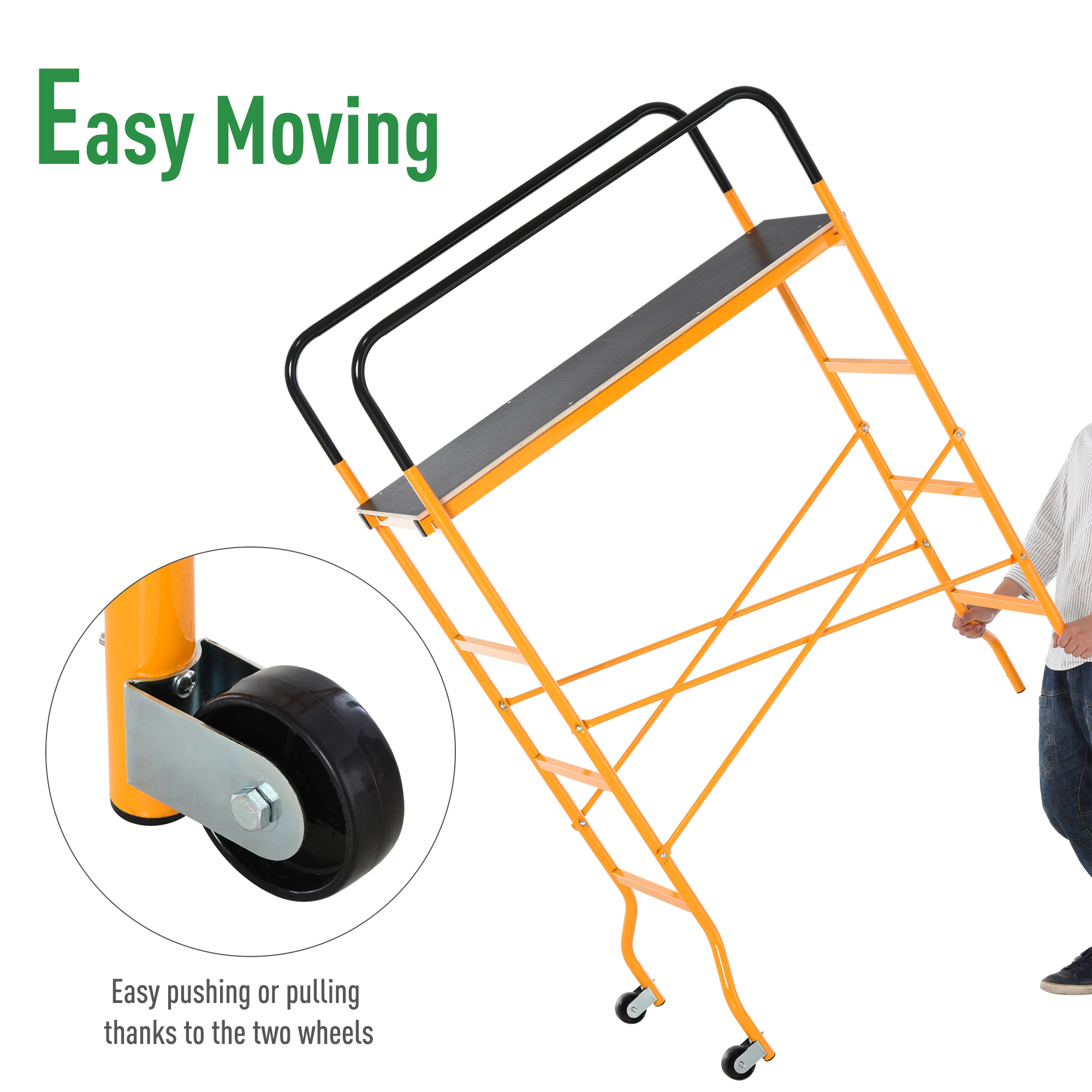 4-Step Steel 4.6 x 2 x 6 ft. Scaffold 2 Wheels Free Moving for Indoor & Outdoor Decoration Anti-Skid, 440 Pound Capacity - Image 6