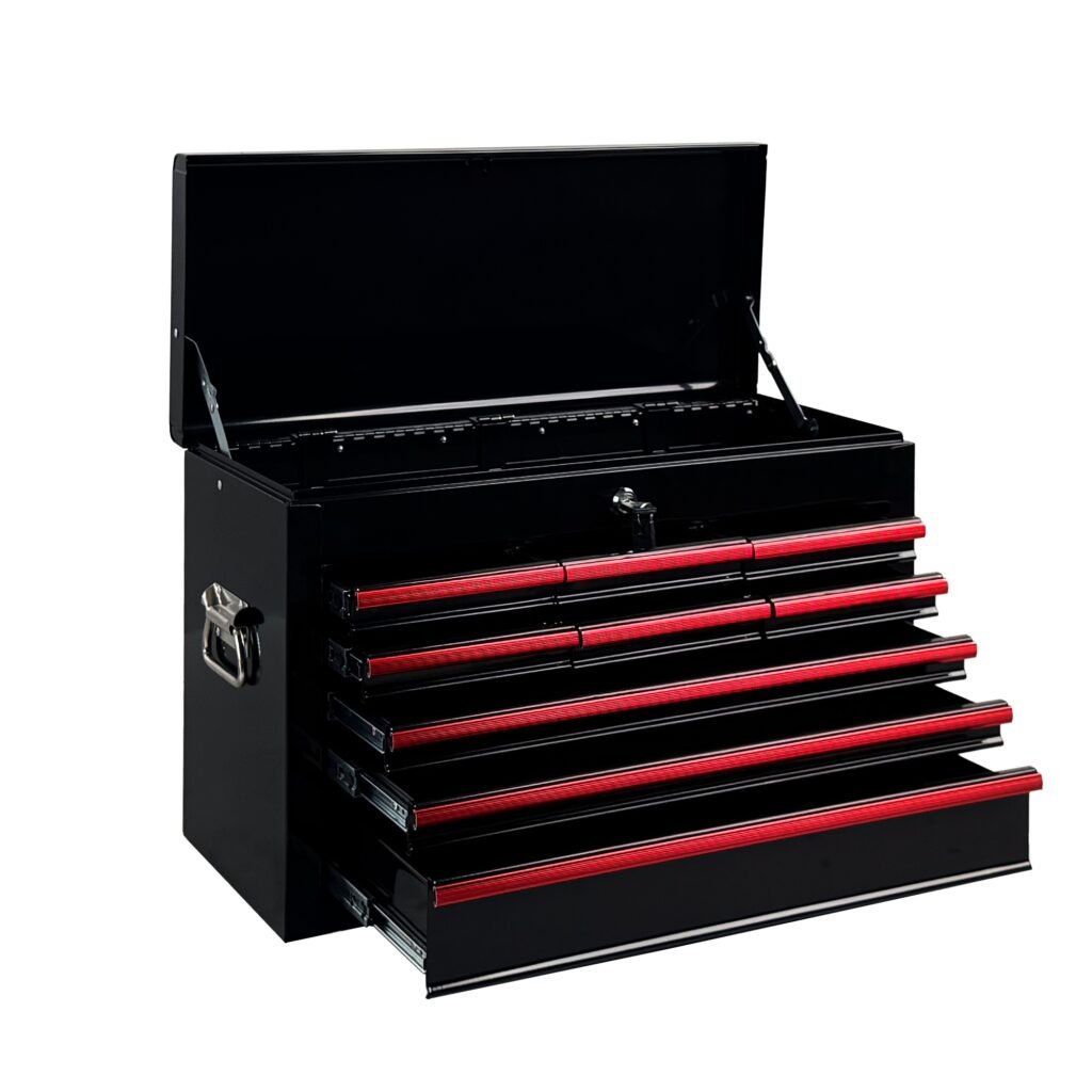 Heavy Duty Metal Tool Box, 24-inch, Portable Metal Tool Box with 9 Drawers, Small Tool Chest with EVA Liners, Ball Bearing Slide Drawers Locking & Powder Coated Finish, Multi-Function Tool Organizer