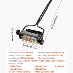 Lawn Aerator, 18 In Manual Push Spike Aerator With 4 Wheels & Handle, Heavy Duty Grass Aerators, Supports 40 Lbs Added Weight, Rolling Lawn Aeration Tool For Garden Yard Aeration Soil Health - Image 6