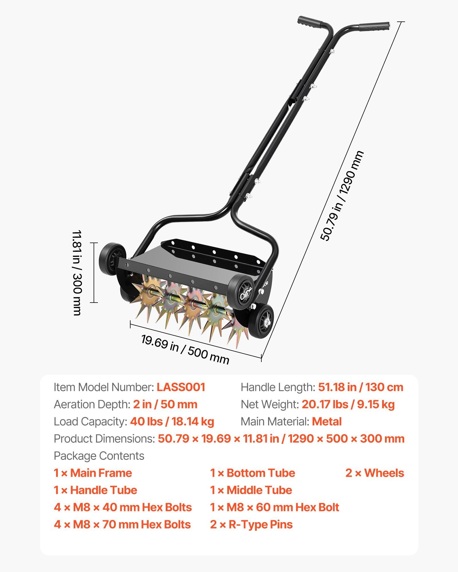 Lawn Aerator, 18 In Manual Push Spike Aerator With 4 Wheels & Handle, Heavy Duty Grass Aerators, Supports 40 Lbs Added Weight, Rolling Lawn Aeration Tool For Garden Yard Aeration Soil Health - Image 6