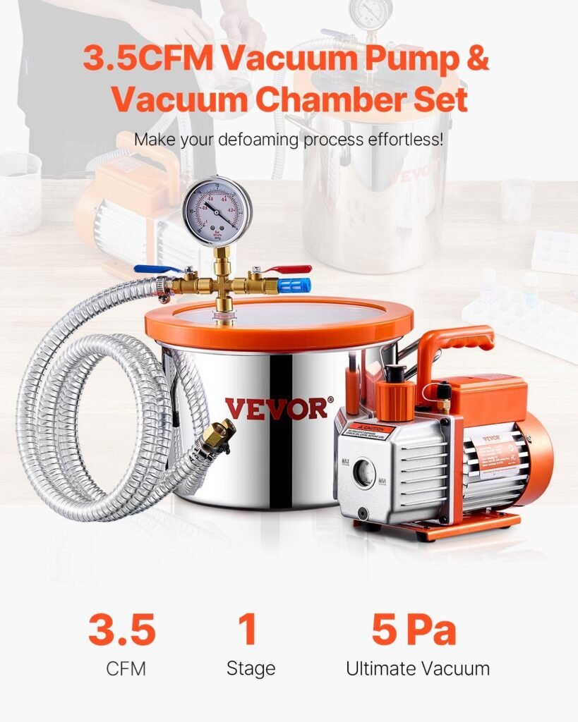 1.5 Gallon Vacuum Chamber 3.5CFM Single Stage Degassing Chamber Kit