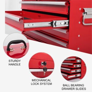 Heavy Duty Metal Tool Box, 21-inch, Portable Metal Tool Box With 4 Drawers, Small Tool Chest With EVA Liners, Ball Bearing Slide Drawers Locking & Powder Coated Finish, Multi-Function Tool Organizer - Image 5