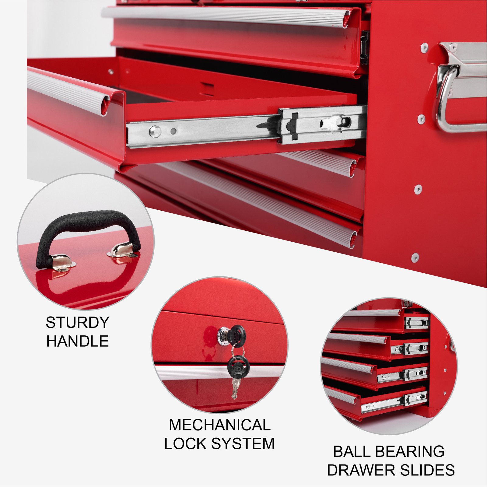 Heavy Duty Metal Tool Box, 21-inch, Portable Metal Tool Box With 4 Drawers, Small Tool Chest With EVA Liners, Ball Bearing Slide Drawers Locking & Powder Coated Finish, Multi-Function Tool Organizer - Image 5