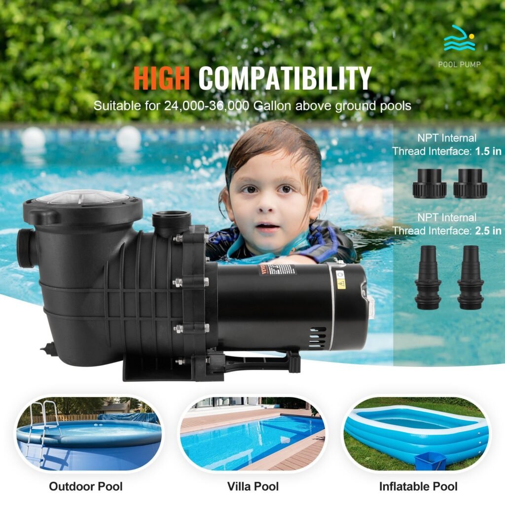 Above Ground Pool Pump, 2 HP, 110 GPM Max Flow Single Speed Swimming Pool Pump, 110V/240V 3450 RPM 59 Ft Max Head Pool Pump With Filter Basket, For Above Ground Pools Hot Tubs Spas