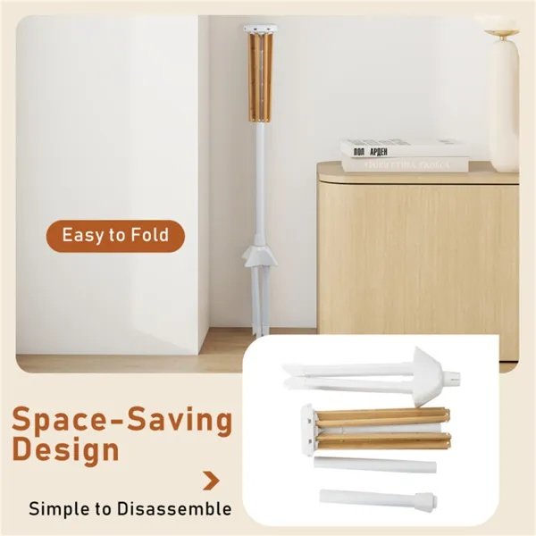 Foldable Bamboo Clothes Drying Rack With 40 Hanger Slots, Space Saving Laundry Drying Stand For Indoor Use
