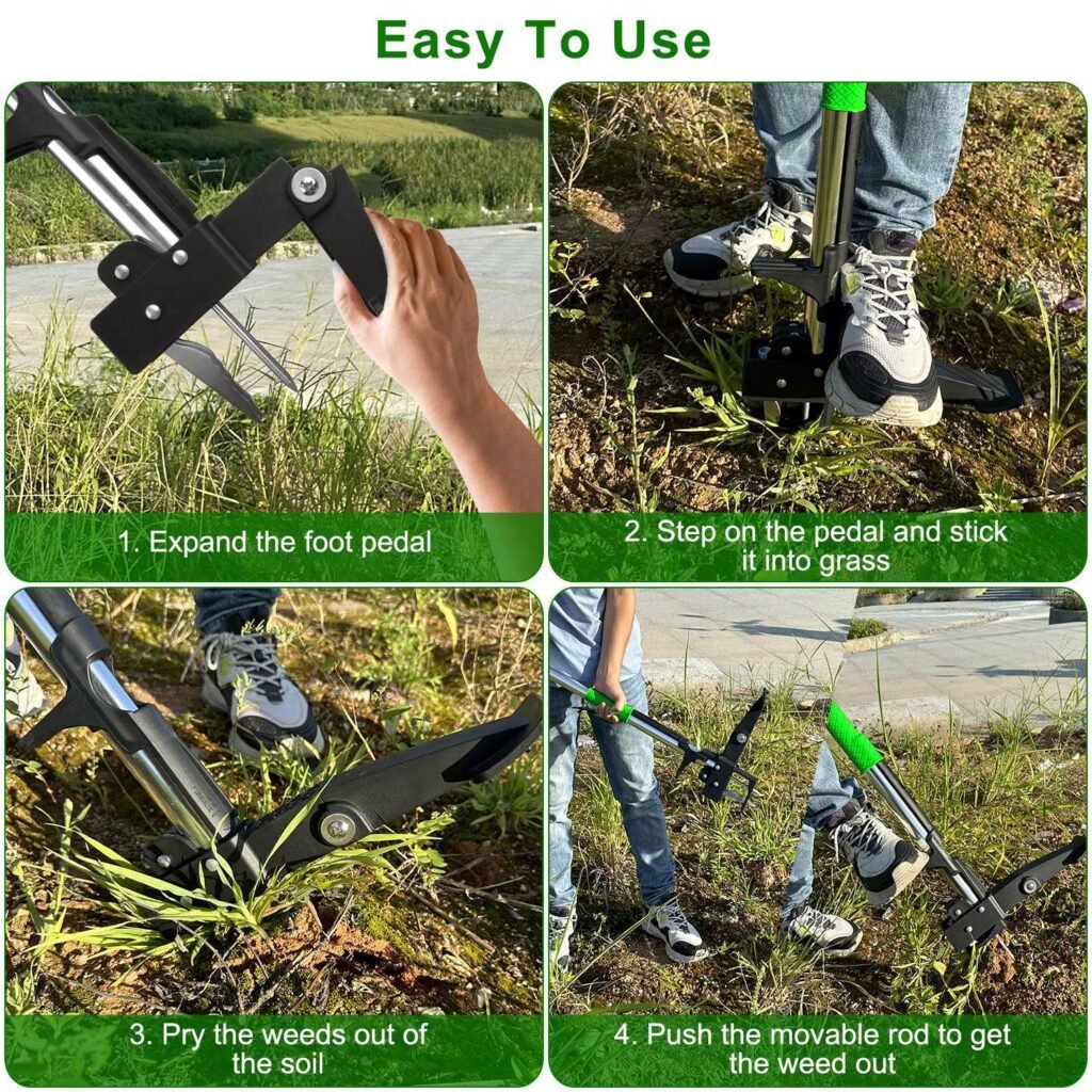 1Pc Aluminum Weed Puller Stand Up Weeder Without Bending Kneeling Manual Weed Remover Tool With 4 Claws For Lawn Yard Garden Patio
