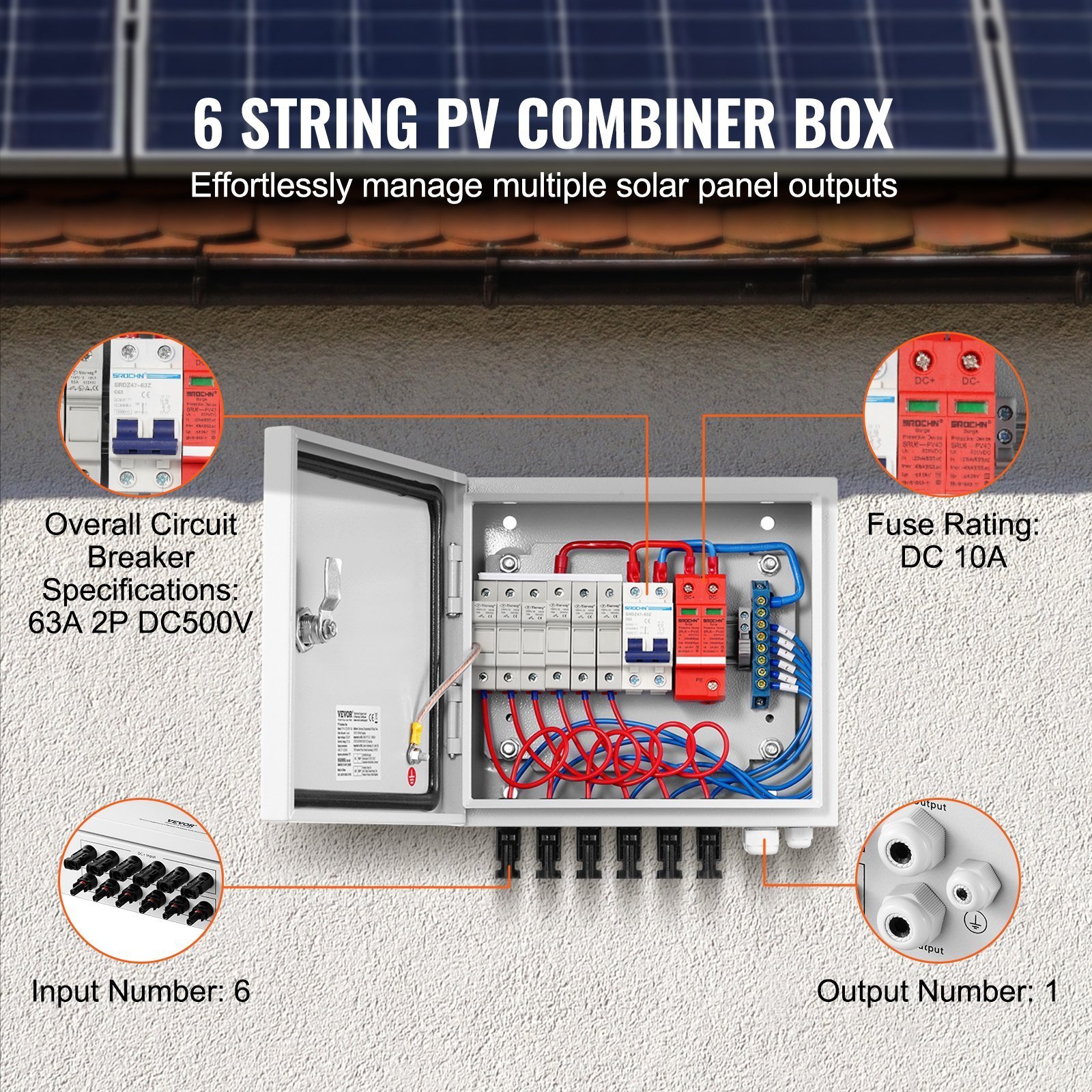 Solar PV Combiner Box 6 String 10A For Solar Panel System Steel Case IP65 - Image 4