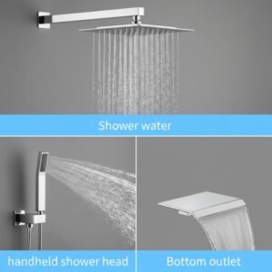 Rain Shower System Chrome Tub Shower Faucet Set 10 Inch Square Rainfall Shower Head With Handheld Sprayer And Waterfall Tub Spout[Unable Ship Weekends, TK/TEMU Only For Pickup] - Image 5