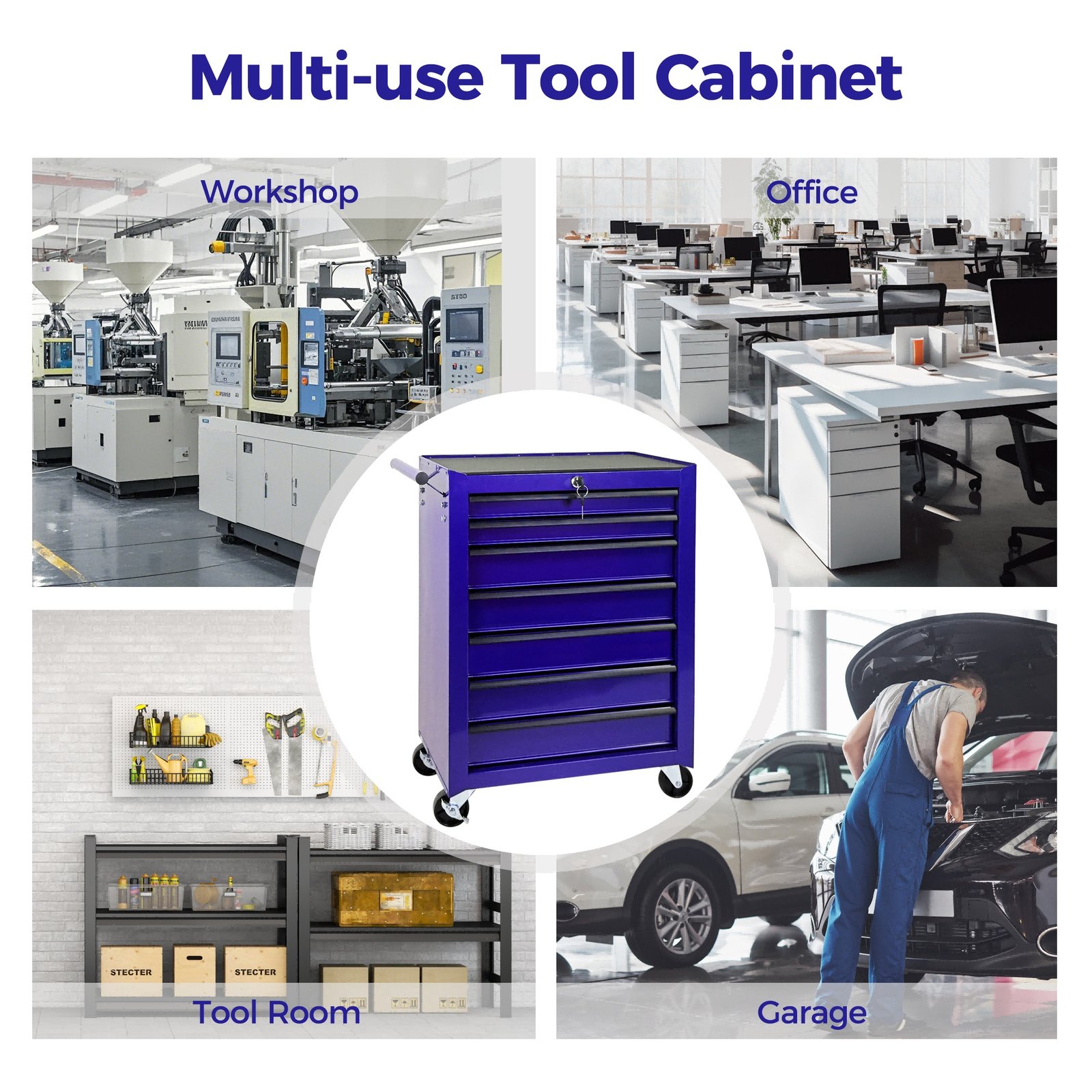 7-Drawer Rolling Tool Storage Cabinet With Detachable Top Tool Box, Universal Lockable Wheels, Adjustable Shelf, Locking Mechanism, Metal Tool Cart For Garage Workshop,Amethyst Charm Purple - Image 4