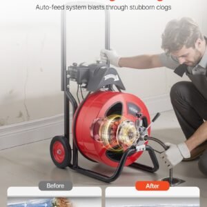 Drain Cleaner Machine 100 FT X 3/4 Inch, Auto Feed Sewer Snake Auger On Wheels, Portable Drain Cleaning Machine With 4 Cutters & Air-activated Foot Switch For 4" To 8" Pipes - Image 4