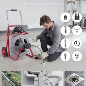 Drain Cleaner Machine 75 FT X 1/2 Inch, Auto Feed Sewer Snake Drain Auger On Wheels, Portable Drain Cleaning Machine With 8 Cutters & Air-Activated Foot Switch For 2" To 6" Pipes - Image 4