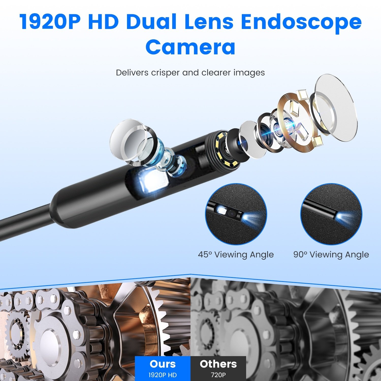 1Set Endoscope Camera 1920P HD IP67 Waterproof Inspection Borescope Tool With Light And 8 & 1 Dual Lens 16.4ft Semi Rigid Snake Cable Stepless Brightness APP Control For IOS And Android - Image 5