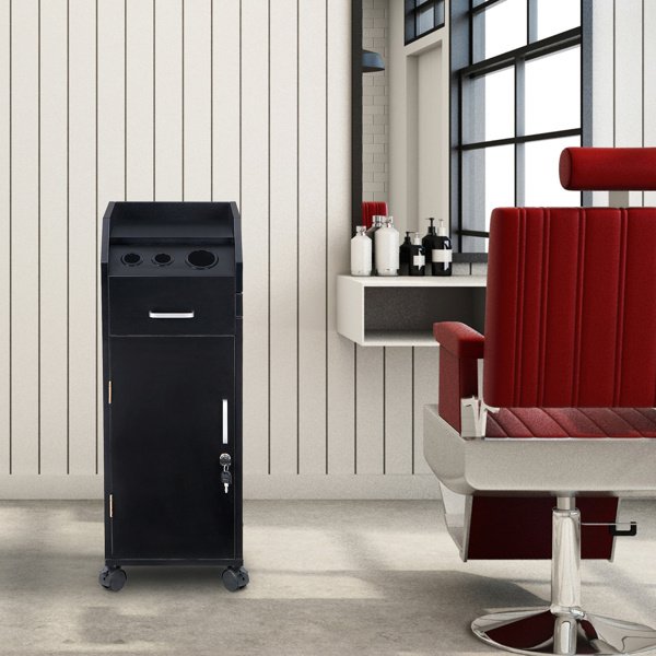 16mm Particle Board, ABS Tray,, Black Hair Salon Tool Cart