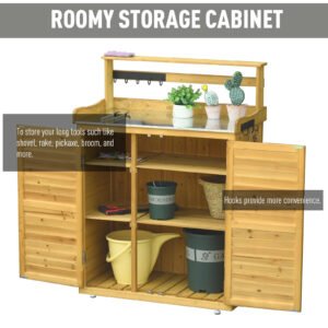 Backyard Garden Tool Storage Shed, Outdoor Storage & Potting Bench with 2 Magnetic Close Doors & Large Interior Storage Space - Image 2